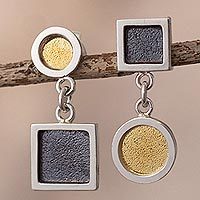 Gold-accented dangle earrings, 'Opposition' - 22k Gold Accented Geometric Dangle Earrings