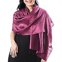 Silk scarf, 'Otherworldly in Plum' - Silk Wrap Scarf in Solid Plum from Thailand