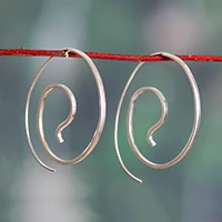 Sterling silver hoop earrings, 'Ethereal Twists' - Semi-Abstract High-Polished Sterling Silver Hoop Earrings