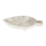 Marble catchall, 'Handy Leaf in Ivory' - Leaf-Shaped Marble Catchall in Eggshell from Mexico