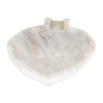 Marble catchall, 'Handy Leaf in Ivory' - Leaf-Shaped Marble Catchall in Eggshell from Mexico