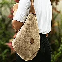 Leather-accented jute shoulder bag, 'Rustic Style on the Go' - Artisan Crafted Jute and Leather shoulder Bag