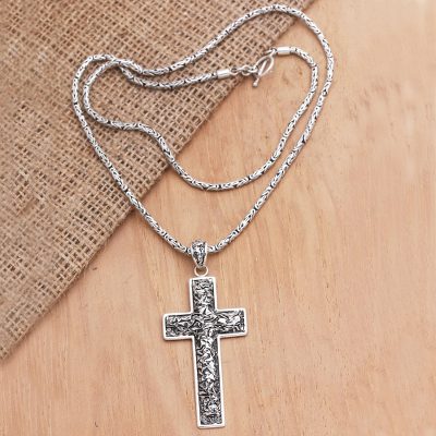 Sterling silver pendant necklace, 'Incarnation' - Sterling Silver Cross-Motif Pendant Necklace