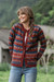 100% alpaca cardigan sweater, 'Andean Mosaic' - Mosaic-Patterned Red 100% Alpaca Cardigan Sweater from Peru (image 2) thumbail