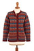 100% alpaca cardigan sweater, 'Andean Mosaic' - Mosaic-Patterned Red 100% Alpaca Cardigan Sweater from Peru thumbail
