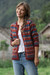 100% alpaca cardigan sweater, 'Andean Mosaic' - Mosaic-Patterned Red 100% Alpaca Cardigan Sweater from Peru (image 2b) thumbail
