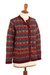 100% alpaca cardigan sweater, 'Andean Mosaic' - Mosaic-Patterned Red 100% Alpaca Cardigan Sweater from Peru (image 2c) thumbail