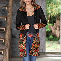 100% baby alpaca long cardigan, 'Heritage' - Spring-Themed Floral 100% Baby Alpaca Coat Woven in Peru