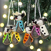 Wool felt ornaments, 'Reindeer Gathering' (set of 6) - Set of 6 Handcrafted Colorful Reindeer Wool Felt Ornaments