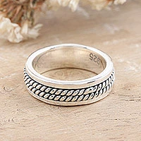 Sterling silver band ring, 'Braided Future' - Sterling Silver Band Ring with Combination Finish