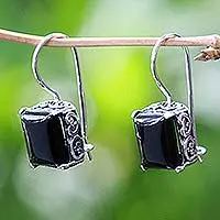 Onyx drop earrings, 'Imagine' - Sterling Silver Onyx Drop Earrings