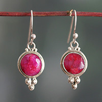 Ruby dangle earrings, ‘Classic Vibrancy' - Silver Dangle Earrings with Faceted Ruby Gems from India