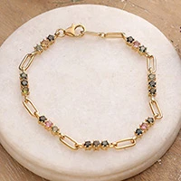 Gold-plated tourmaline link bracelet, 'Creative Mood' - Polished 22k Gold-Plated Two-Carat Tourmaline Link Bracelet