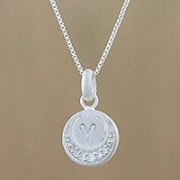 Sterling silver pendant necklace, 'Zodiac Charm Aries' - Sterling Silver Cubic Zirconia Aries Necklace from Thailand