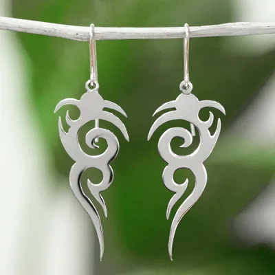 Sterling silver dangle earrings, 'Taxco Tattoo' - Handcrafted Sterling Earrings from Mexico