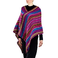 Baby alpaca blend poncho, 'Purples and Blues' - Purple and Blue Poncho Made from Baby Alpaca Blend in Peru