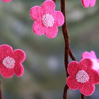 Wool Christmas tree garland, 'Hot Pink Blossoms' - Hot Pink Handmade Felt Holiday Garland
