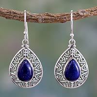 Lapis lazuli dangle earrings, 'Timeless Ganges' - Fair Trade Lapis Lazuli Handcrafted Earrings
