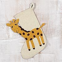 Wool Christmas stocking, 'Holiday Giraffe' - Handmade Wool Christmas Stocking