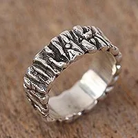 Sterling silver band ring, 'Taxco Texture' - Modern Taxco Sterling Silver Band Ring from Mexico