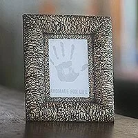 Wood and eggshell photo frame, 'Nature's Charm in Black' (4x6) - Wood and eggshell photo frame (4x6)