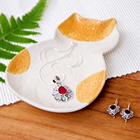 Ceramic catchall, 'Classy Cat' - Abstract Cat-Themed Textured Glazed Ceramic Catchall