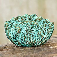 Recycled paper wall sculpture, 'Blushing Lotus' - Buddhist and Hindu Art Lotus Recycled Paper Wall Sculpture