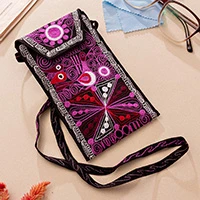 Embroidered eyeglasses bag, 'Magenta Enchantment' - Artisan-Made Embroidered Eyeglasses Case Bag in Magenta Hues