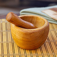 Mahogany wood mortar and pestle, 'Mix with Style' - Mortar and Pestle Hand-Carved from Mahogany Wood in Mexico