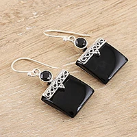 Onyx dangle earrings, 'Glory in Black' - Black Onyx and Silver Dangle Earrings