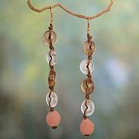 Recycled bead dangle earrings, 'Peachy Pretty' - Fair Trade African Recycled Glass Earring