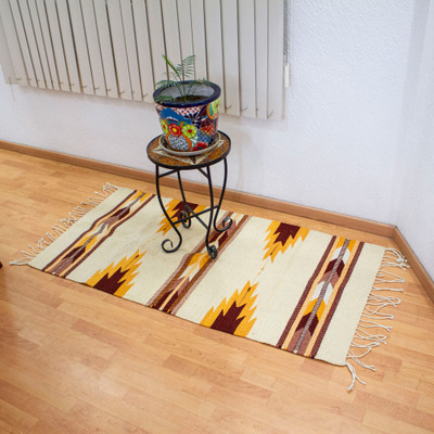 Zapotec wool rug, 'Desert Dreams' (2.5x5) - Natural Dye Zapotec 2.5x5 Wool Rug with Geometric Details