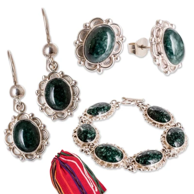 Curated gift set, 'Jade Treasure' - Curated Gift Set with Jade Bracelet and 2 Pairs of Earrings