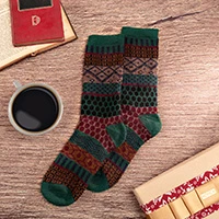 Men's alpaca blend socks, 'Authentic Green' - Men's Patterned Knit Green Alpaca Blend Socks from Peru