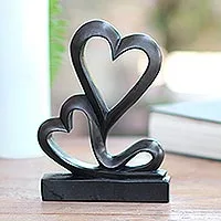 Wood sculpture, 'Love Grows' - Suar Wood Heart Sculpture from Bali