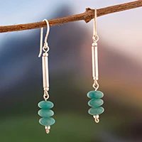 Amazonite dangle earrings, 'Bold Sophistication' - Minimalist Silver Dangle Earrings with Amazonite Gems