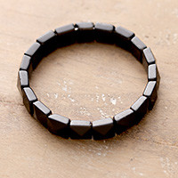 Obsidian beaded stretch bracelet, 'Grounding Tiles' - Unisex Handcrafted Stretch Bracelet with Obsidian Beads