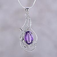 Amethyst pendant necklace, 'Sweet Sonnet' - Amethyst and Sterling Silver Fair Trade Necklace