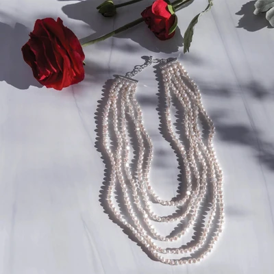 Cultured pearl multi-strand necklace, 'Cascading Flair' - Statement Necklace with Five Strands of Cultured Pearls