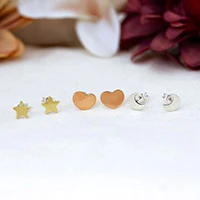 Mixed metal post earrings, 'Three Moods' (set of 3) - Set of 3 Mixed Metal Heart Moon and Star Post Earrings
