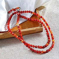 Carnelian beaded necklace, 'Sunset Lights' - Artisan-Made Natural Carnelian Beaded Necklace from India