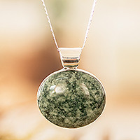 Jade pendant necklace, 'Maya Virtues' - Hand Crafted Sterling Silver Jade Pendant Necklace