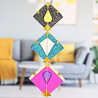 Paper and bamboo ornament, 'Kite Festival' (6 inch) - Paper and Bamboo Kite Ornament for Wall from India (6 inch)