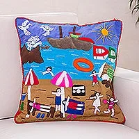 Applique cushion cover, 'Summer Fun' - Unique Folk Art Applique Cushion Cover