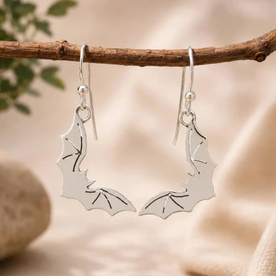 Sterling silver dangle earrings, 'Late Night Flight' - Sterling Silver Bats in Flight Dangle Earrings
