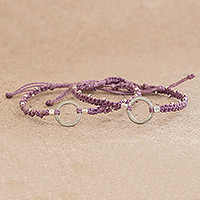 Beaded macrame bracelets, 'Circle Center' (pair) - Adjustable Lavender Macrame Bracelets (Pair)