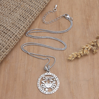 Gold-accented pendant necklace, 'Sparkling Cancer' - 18k Gold-Accented Cancer Pendant Necklace from Bali