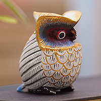 Wood statuette, 'Midnight Hunt' - Artisan Crafted Jempinis  Wood Owl Statuette