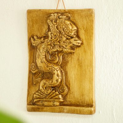 Ceramic plaque, 'Kukulkan en Yaxchilan' - Maya Archaeology Museum Replica Ceramic Relief Panel