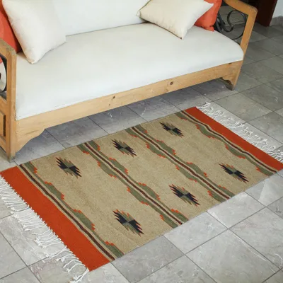Zapotec wool rug, 'Green Visions' (2.5x5) - Authentic Hand Loomed Zapotec Rug from Oaxaca (2.5x5)
